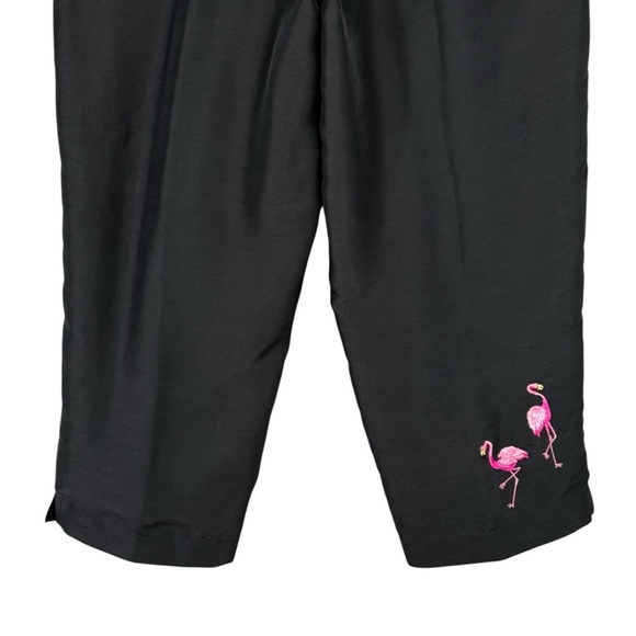 Quacker Factory Capris Womens Small Black High Rise Pull On Pants Silk Flamingos - Picture 7 of 9
